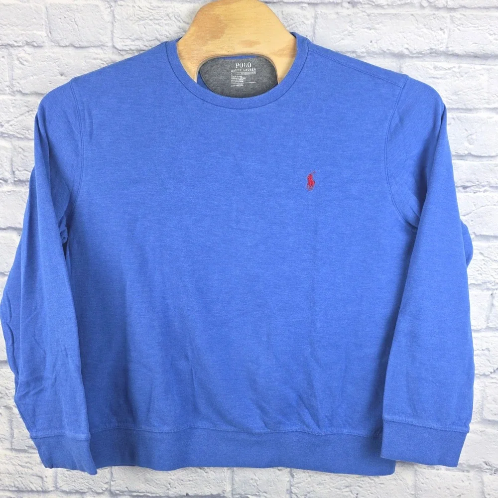 Polo Ralph Lauren Performance Mens Blue Crewneck‎ Sweatshirt Red Pony Logo Large
